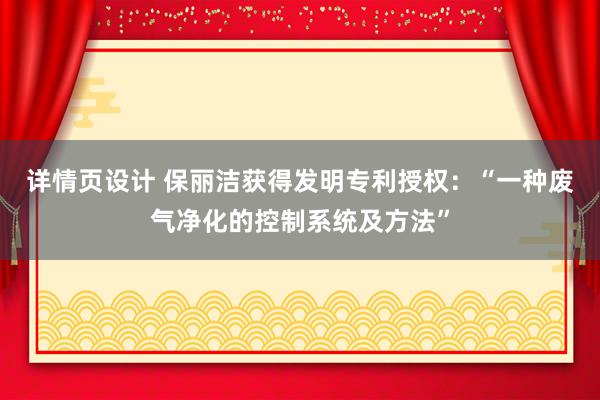 详情页设计 保丽洁获得发明专利授权：“一种废气净化的控制系统及方法”